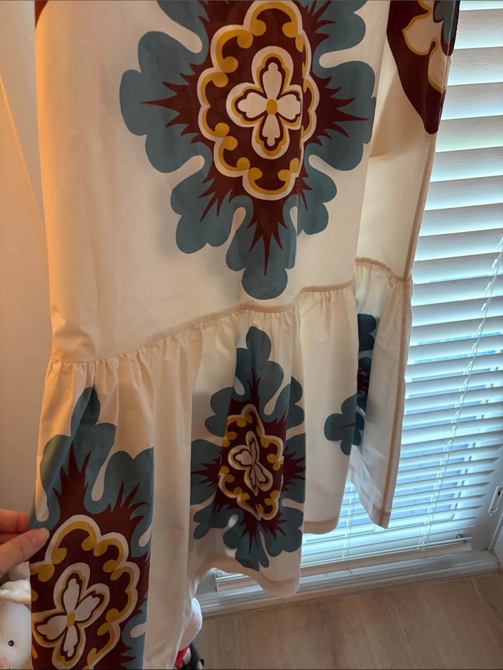LA DoubleJ White Midi Dress with Brown and Blue Medallion Print - Picture 4 of 4